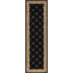 Tayse Rugs - Orleans Traditional Border Area Rug, Black, 2'3''x10' - Blanket your floors in the traditional beauty of the Orleans Traditional Area Rug. This stunning rug features an intricate fleur de lis pattern with a scroll border in vibrant jet black, fawn beige and brass. Polypropylene fibers make this rug easy to care for and naturally stain-resistant — perfect for high traffic areas, large kitchens or even under the family dining table.