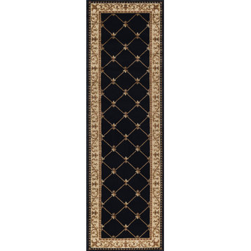 Orleans Traditional Border Area Rug, Black, 2'3''x10'