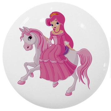 Pink Princess On Horse Ceramic Cabinet Drawer Knob