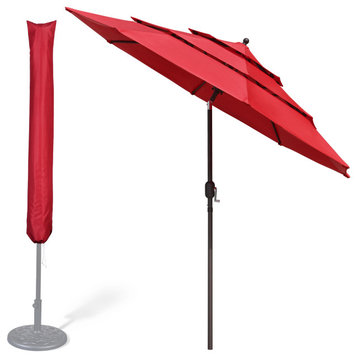 Yescom 10 Ft 3 Tier Patio Umbrella with Protective Cover Crank Push to Tilt