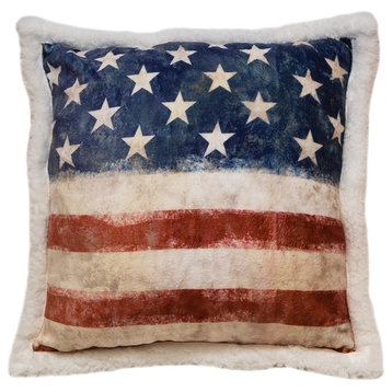 Stars & Stripes USA American Flag Sherpa Fleece Throw Pillow, 18"x18"