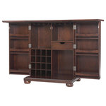 Crosley - Alexandria Expandable Bar Cabinet, Vintage Mahogany Finish - Constructed of solid hardwood and wood veneers, this Expandable Bar Cabinet is designed for longevity. The beautiful raised panel doors provide the ultimate in style to dress up your home. The doors open and top folds out to double the size of your entertaining / serving area. Inside the doors, you will find plentiful storage space for spirits, glassware, and a host of other bar items. The center cabinet features 16 bottle wine storage, utility drawer, hanging stemware storage, and extra space for a variety of other barware.