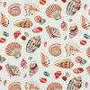 Pink, Blue, Red and Beige Seashells Outdoor Indoor Upholstery Fabric By The Yard