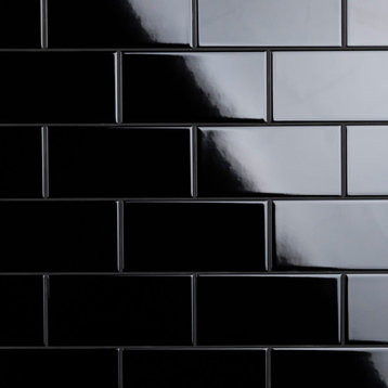 Crown Heights Glossy Black Ceramic Wall Tile