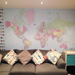 Pink Pastel World Map Wallpaper with Flags - Wallpaper