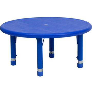 33" Round Blue Plastic Height Adjustable Activity Table