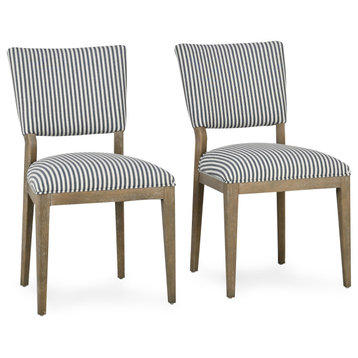 Phillip Upholstered Fabric Dining Chair, Set of 2, Beige and Blue Stripe
