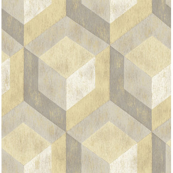 Rustic Wood Tile Honey Geometric Wallpaper, Bolt