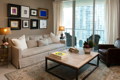Mid-sized cottage chic living room photo in Miami