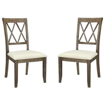 2 Pack Dining Chair, Cushioned Polyester Seat & Double Crossed Back, Beige/Brown