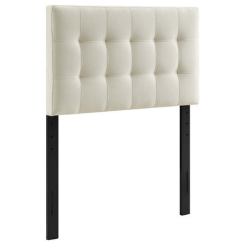 Lily Twin Tufted Upholstered Fabric Headboard, Ivory