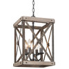 Farmhouse 4-Light Square Wooden and Metal Lantern Chandelier