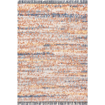 nuLOOM Liesi Transitional Stripe Fringe Area Rug, Orange 7' 10" x 10'