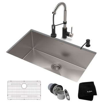 30" Undermount Stainless Steel Kitchen Sink, Pull-Down Faucet SSMB w Dispenser