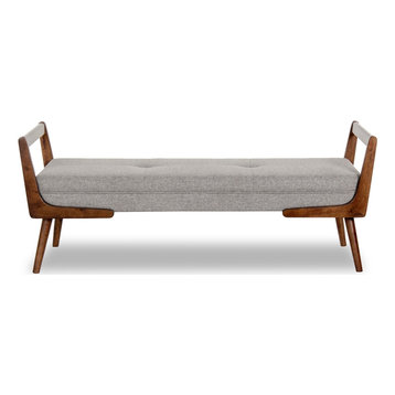 Poppy Mid-Century Modern Rectangular Fabric Upholstered Bench in Gray