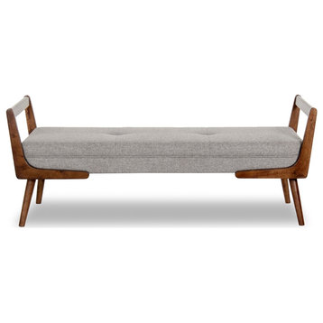 Poppy Mid-Century Modern Rectangular Fabric Upholstered Bench in Gray
