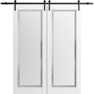 Double Barn Door 60 x 84 &, Planum 0888 Painted White & Frosted Glass, 13'