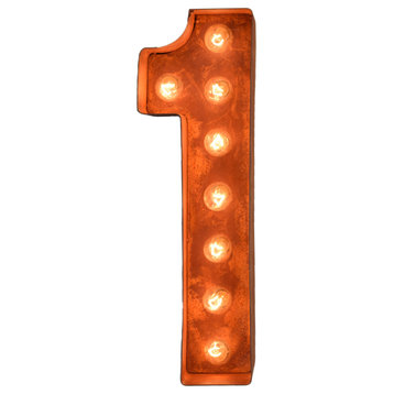 Small Rusted Steel Number Marquee Light by Iconics, Number 1