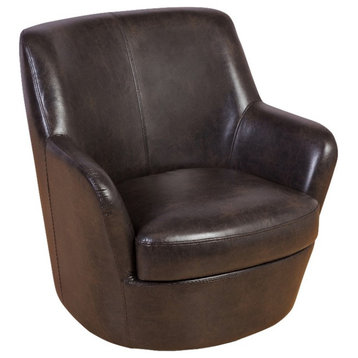 Porter Designs Hayes Faux Leather Accent Chair with Swivel Base in Brown