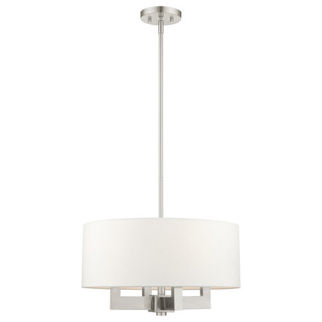 Livex Cresthaven 4 Light Brushed Nickel Chandelier, Off-white Fabric Shade