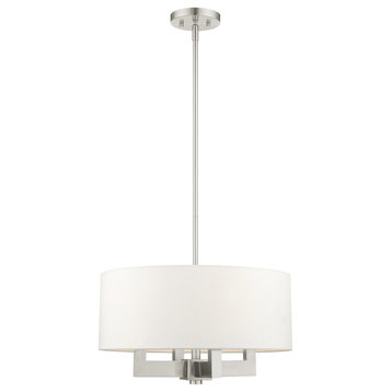Livex Cresthaven 4 Light Brushed Nickel Chandelier, Off-white Fabric Shade