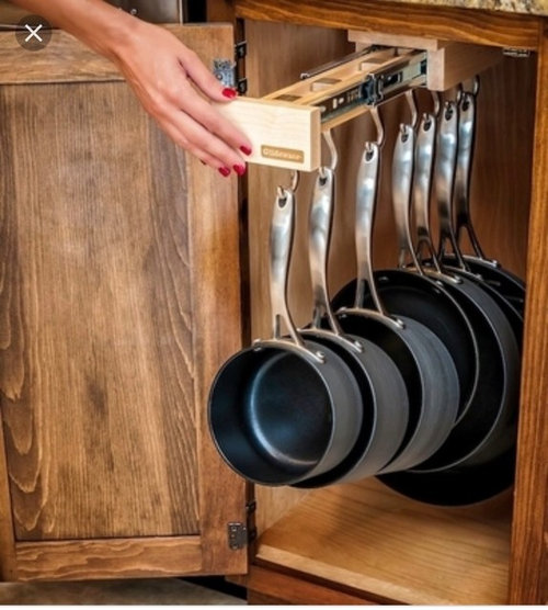 Hanging Pot Pan Storage In Cabinet, Kitchen Cabinet Storage Ideas For Pots And Pans