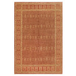 Bareens Designer Rugs - Classic Ziegler Aileen Brown Copper Hand-Knotted Wool Rug - 8'1'' x 9'7'' - Enhance the ambiance of your home with this magnificent Persian-influenced Turkish hand-knotted rug made by skilled artisans capable of creating the most exceptional vegetable dyes and hand-spun wool. This exquisite handmade rug is a one-of-a-kind Peshawar Kafkaz, otherwise identified as Chobi, Chobi Peshawar, Oushak, or Ziegler rug. These handmade rugs are crafted in Pakistan utilizing superior-quality wool imported from Australia, New Zealand, and Korea in two types of weaves: the Persian weave and the Mori weave. This rug is meticulously crafted by hand using the finest natural vegetable dyes extracted from local plants. The artisans use a blend of hand-spun local and fine merino wool, resulting in a rug with a compelling texture, higher lanolin content, and longer staple. The artisans occasionally incorporate natural or artificial silk into the pile to enhance specific motifs. The finished product is an awe-inspiring execution of flawless design and an understated palette that exudes elegance.