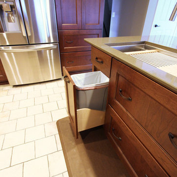 5' Galley Workstation with Flat Panel Cherry Cabinets and Quartz Countertops