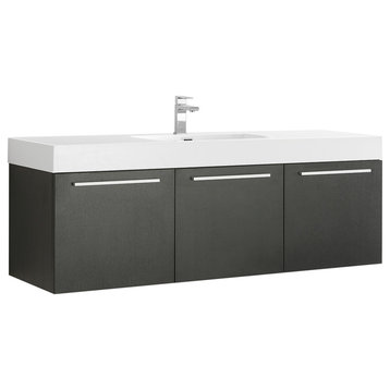 Fresca Vista 60" Black Wall Hung Single Sink Cabinet With Integrated Sink