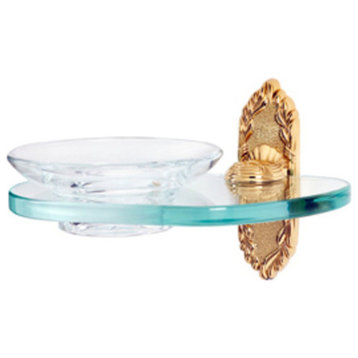 Alno A8530 Ribbon & Reed Wall Mounted Glass Soap Dish - Unlacquered Brass