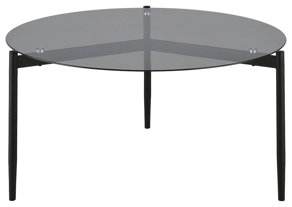 Rosalie Round Smoked Glass Top Coffee Table Sandy Black - Transitional ...