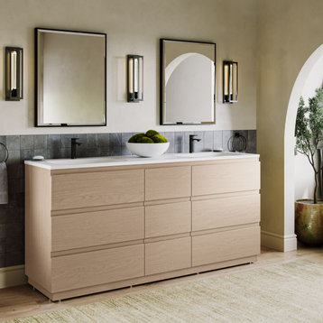 The Essen Bathroom Vanity, Golden Oak, 72", Single Sink, Freestanding