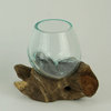 Molten Glass On Teak Driftwood Decorative Bowl/Vase/Terrarium Planter