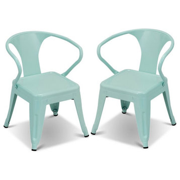 Costway Contemporary Premium Steel Kids Chair in Blue (Set of 2)