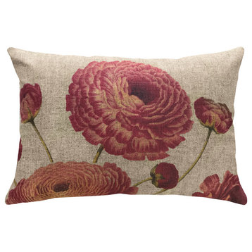 Floral Linen Pillow, 18"x12"