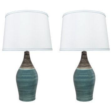 Aspen Creative 40185-12, 27-1/2" High Ceramic Table Lamp, Brown & Blue, 2 Pack