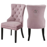 Meridian Furniture - Nikki Velvet Dining Chairs, Set of 2, Pink - Dine in luxurious style with the Nikki blush pink velvet dining chair. Featuring a curved high back, plush cushioned seat and deep tufted blush pink velvet upholstery studded with chrome nailheads, this dining chair is sure to take your dining experience to a whole new level. Espresso wood legs provide sturdy support and complement the stunning blush pink upholstery for a sleek, contemporary design.