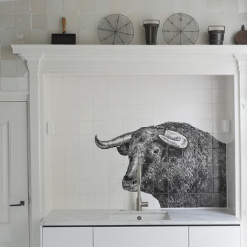 Kitchen tile panels with bull head