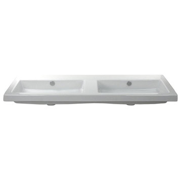 Rectangular Double Wall Mounted, or Built-In Ceramic Sink