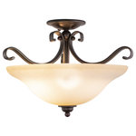 Vaxcel - Monrovia 17" Semi Flush Ceiling Light or Pendant, Dual Mount Royal Bronze - The soft traditional lines of the Monrovia collection allow you to combine styles within your home without compromising on design. The royal bronze finish and brushed cognac glass add a certain level of sophistication and elegance that is rare to achieve. Update your look with a hint of class. This fixture is part of a full collection with coordinating pieces to decorate any room in the house. This versatile fixture can be installed two ways; mount as a semi flush ceiling fixture or use the chain to mount as a pendant.