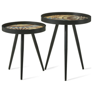 Nesting Lamp Tables, Stacking, Polygonal Star Pattern, 2-Piece Set