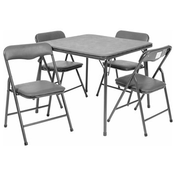 Kids Colorful 5 Piece Folding Table and Chair Set, Gray