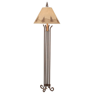 Rust Iron 4-Footed Floor Lamp With Pine Tree Shade