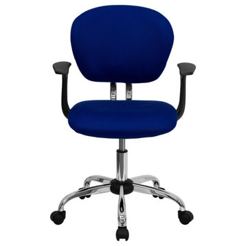 Mid-Back Mesh Swivel Task Chair with Chrome Base and Arms, Blue