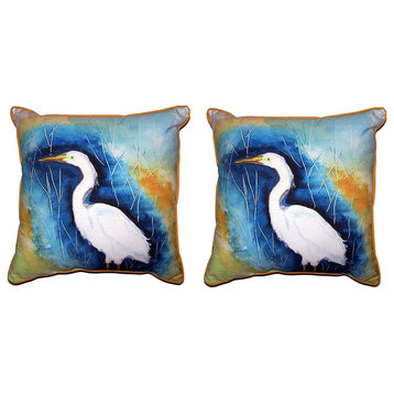 Pair of Betsy Drake Great Egret Left Small Pillows 12 X 12