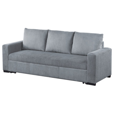 Corduroy Upholstered Convertible Sofa With Cushion Back, Fog Finish