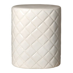 White Ceramic Quilted Garden Stool - Accent And Garden Stools