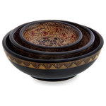 NOVICA - Jasmine Bud, Wood Batik Centerpieces, Indonesia, 3-Piece Set - From Gunadi, these decorative bowls showcase the ancient Javanese art of batik. Three centerpieces in graduated sizes are carved from native wadang wood. The motif is called truntum, and represents the jasmine bud. This motif is usually worn by the parents of the bride and groom, as its meaning is "to guide."