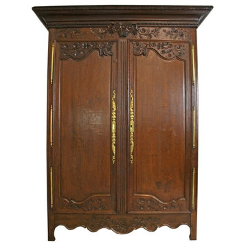 Consigned Armoire Antique French Country Farmhouse 1800 Large Solid Oak Floral