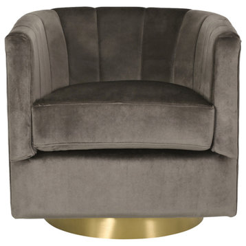 Blairmont Modern Glam Channel Stitch Velvet Swivel Club Chair, Grey + Copper